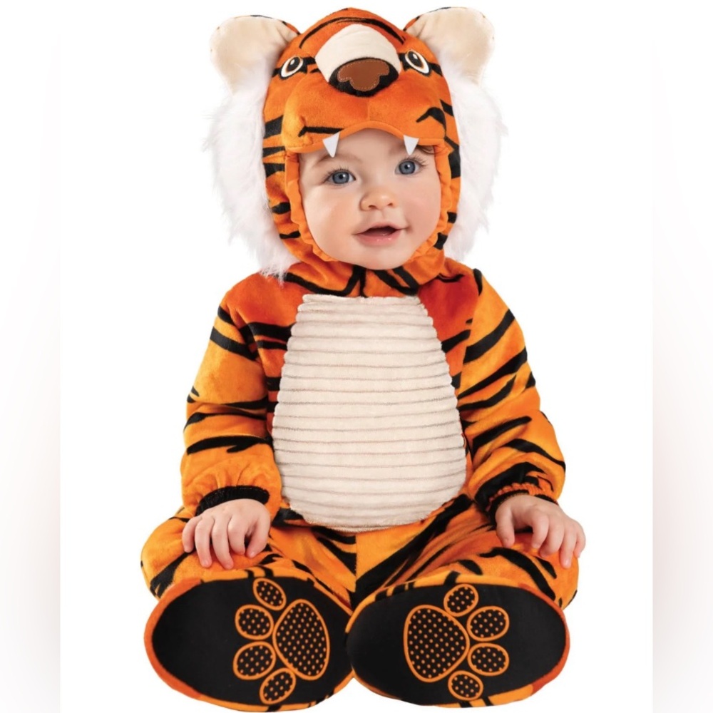 BABY TIGER "LIL' TIGER" PLUSH JUMPSUIT AND HOOD COSTUME SIZE 0-6 MONTHS 🌟NWT🌟